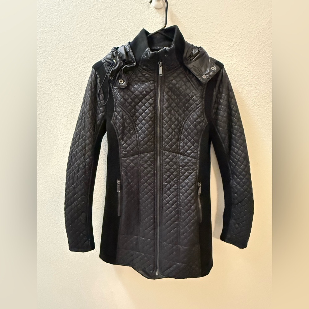Saks Fifth Avenue Blue Label black quilted puffer jacket.